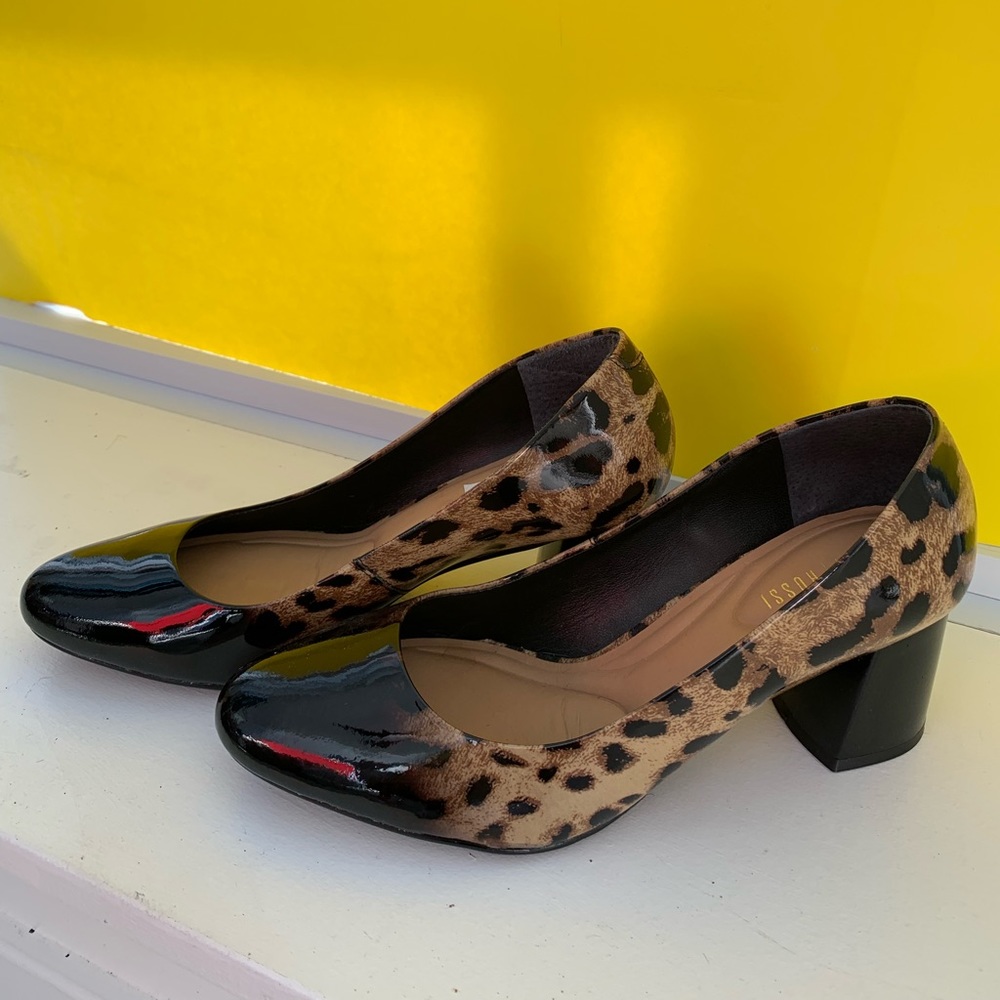 Capelli Rossi leopard print leather low heel closed toe shoe.